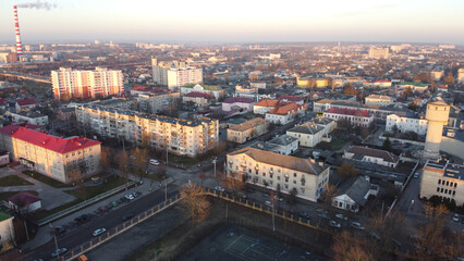 Fototapeta na wymiar Modern view from drone of Baranavichy cityscape on winter day, Belarus..