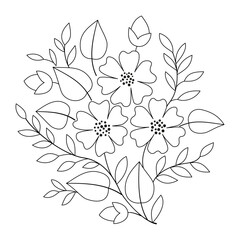 Bouquet of wild flowers in ethnic style. Folk floral print and embroidery pattern. Graphic design of summer flowers. Monochrome black and white tattoo design.