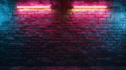 Old brick walls of an empty room, smoke, neon light.