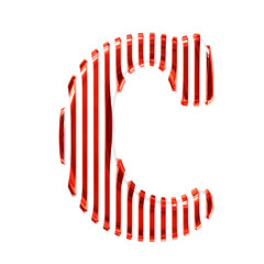 White 3d symbol with red vertical ultra thin straps. letter c