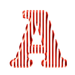 White 3d symbol with red vertical ultra thin straps. letter a