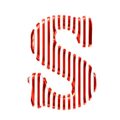 White 3d symbol with red vertical ultra thin straps. letter s