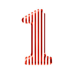 White 3d symbol with red vertical ultra thin straps. number 1