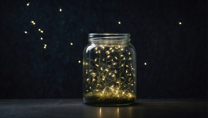 fireflies in a jar - obrazy, fototapety, plakaty