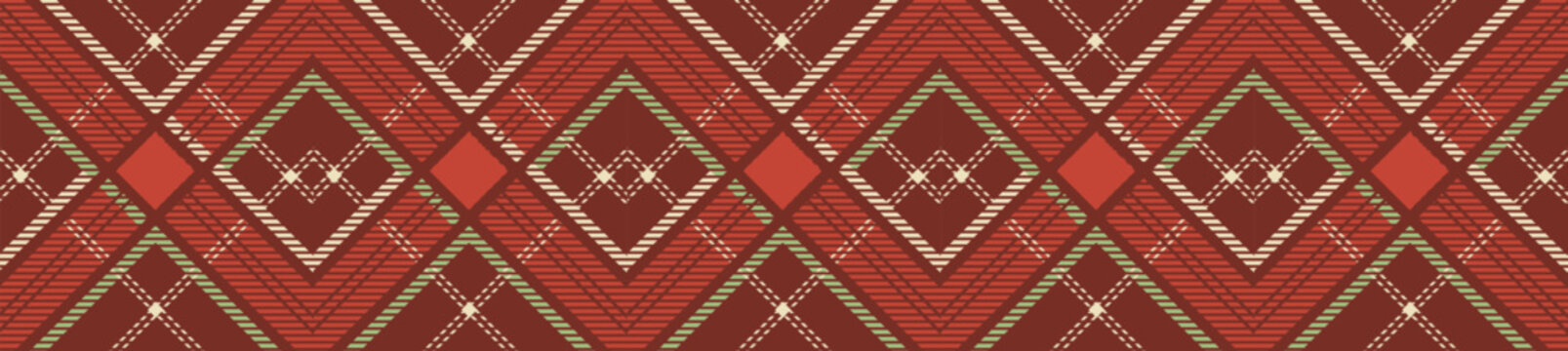 Red rhombus fabric lumberjack seamless pattern. Square ornament in classic tiled scottish style symbols stylish coloring of rustic shirt traditional geometric style vector.