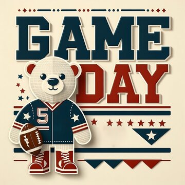 Game Day AMERICAN FOOTBALL bear mascot, vintage in style Vector Design Illustration for Panoramic banner design concept of super bowl sunday created with generative ai