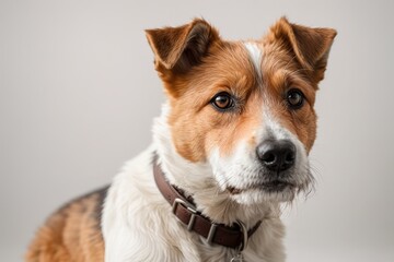 Rostro de perro fox terrier de pelo duro sobre fondo blanco 