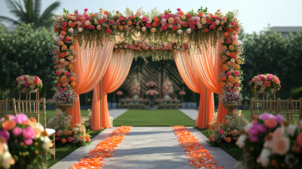 indian wedding stage decoration with flower arrangements