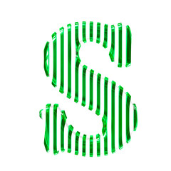 White symbol with green vertical ultra thin straps. letter s