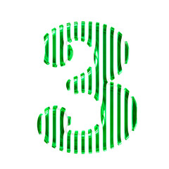 White symbol with green vertical ultra thin straps. number 3