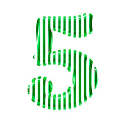 White symbol with green vertical ultra thin straps. number 5