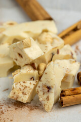 homemade white chocolate with cinnamon and nuts