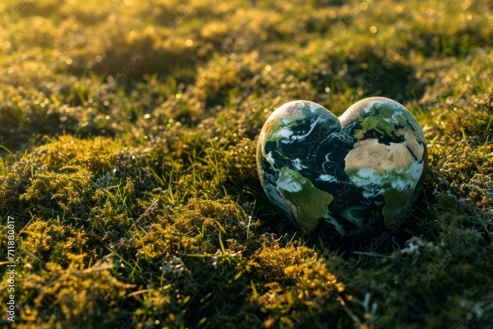 Aufkleber planet earth in the shape of a heart. background with selective focus and copy space