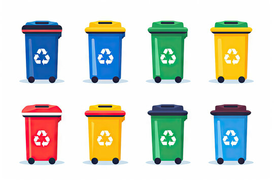 Bin icon set with a recycle logo on them