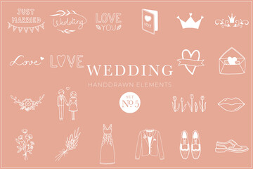 Wedding Elements Collection, Wedding Set, Drawings, Doodles, Illustrations, Decoration, Decorative, Design elements