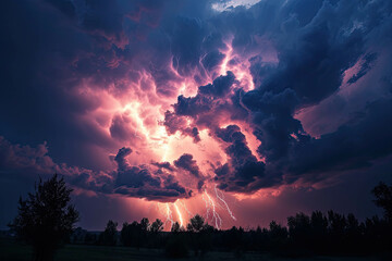 Lightning in the sky with storm clouds