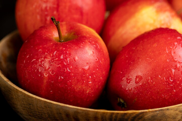 clean wet red apples , close-up