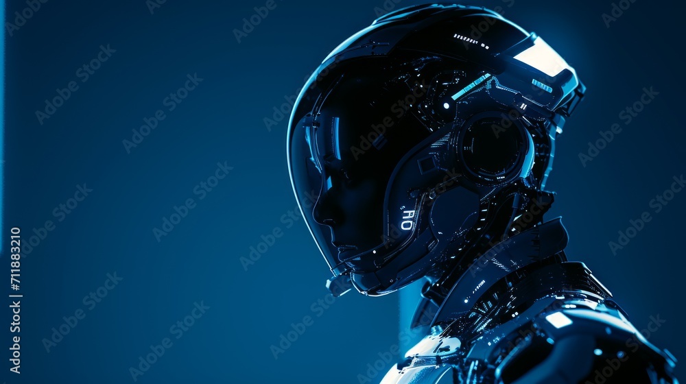 Aufkleber ai robot on dark blur background with copy space for text.