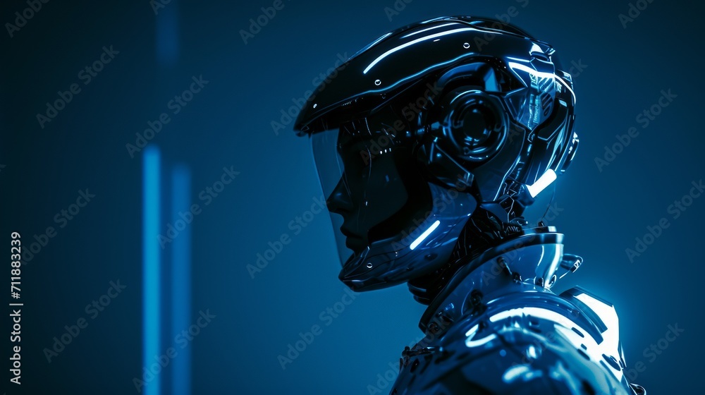 Aufkleber ai robot on dark blur background with copy space for text.
