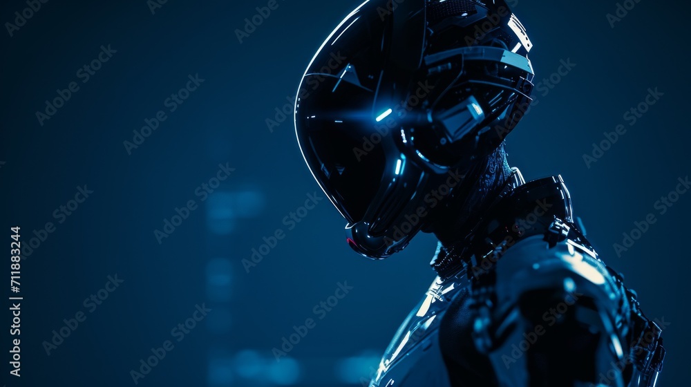 Aufkleber ai robot on dark blur background with copy space for text.