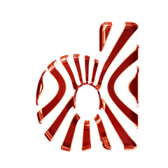 White symbol with red thin vertical straps. letter d