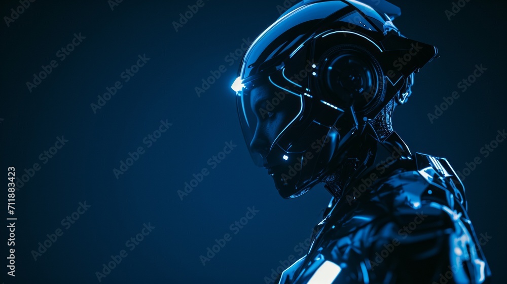 Aufkleber ai robot on dark blur background with copy space for text.