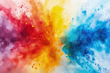 Fototapeta na wymiar Splash of multicolored watercolor, swirl of color paint, abstract background. Pattern of bright explosion of colorful powder or liquid. Concept of spectrum, water, banner, holi,