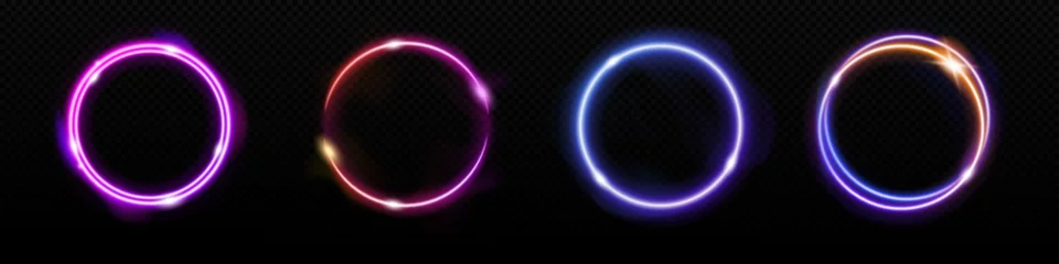 Poster Neon circle vector glowing frame. glow laser ring lamp vector © Богдан Скрипник