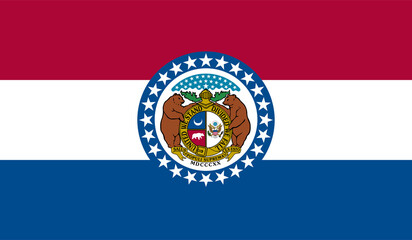 The official current flag of Missouri USA state. State flag of Missouri. Illustration. - obrazy, fototapety, plakaty