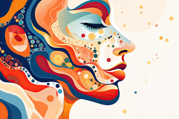 Obraz premium The human skin - beautiful female face with colourful skin cells (generative AI)