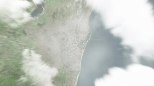 Earth zoom in from space to Chennai, India. Followed by zoom out through clouds and atmosphere into space. Satellite view. Travel intro. Images from NASA