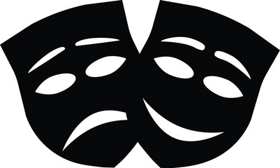 Illustration theatrical masks comedy and drama. Face masks comedy and drama. Comic and tragic mask icon