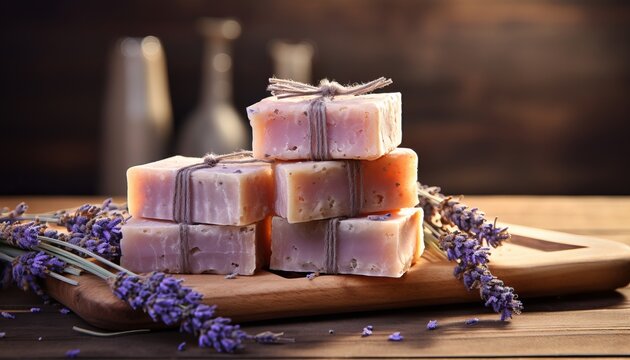 Elegant handcrafted lavender soap bars with free copy space for your branding or product promotion