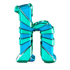 Blue 3d symbol with turquoise horizontal thin straps. letter h