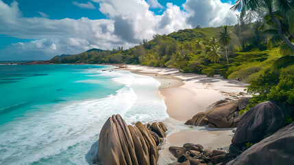 Anse Lazio, Seychelles - Framed by granite rocks and fringed by lush palm trees, Anse Lazio on Praslin Island is celebrated for its fine white sand and stunning sunset views