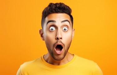 Man with surprised facial expression - obrazy, fototapety, plakaty