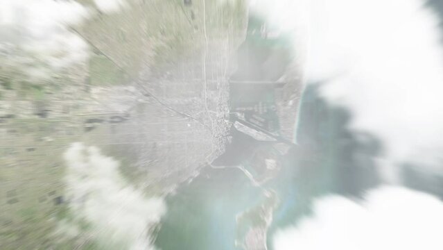 Earth zoom in from space to Miami, United States. Followed by zoom out through clouds and atmosphere into space. Satellite view. Travel intro. Images from NASA