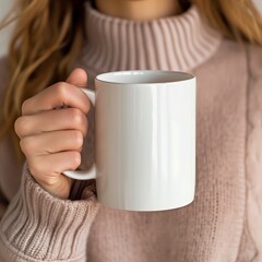 Cozy Moment: Woman Holding a Warm Mug in a Soft Sweater Mockup