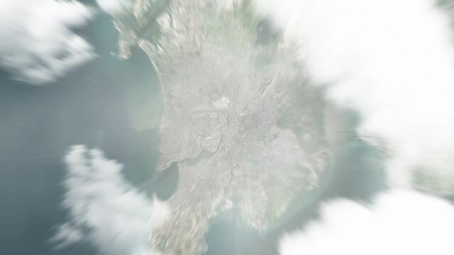 Earth zoom in from space to Mumbai, India. Followed by zoom out through clouds and atmosphere into space. Satellite view. Travel intro. Images from NASA