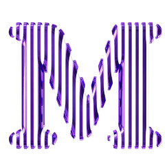 White symbol with purple vertical ultra thin straps. letter m