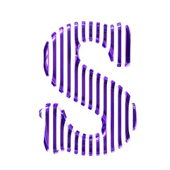 White symbol with purple vertical ultra thin straps. letter s