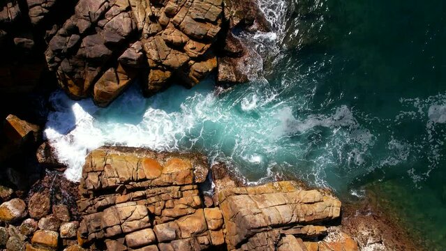 Beautiful Indian Ocean coastline on the island of Sri Lanka, Mirissa. Top view, aerial video filming.