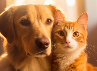 Orange dog and cat closeup photography