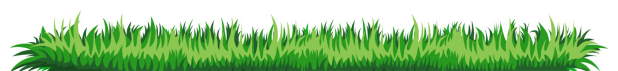 Line of green grass template. Natural glade with border side view for realistic and cartoon design with colorful vegetation vector garden - obrazy, fototapety, plakaty