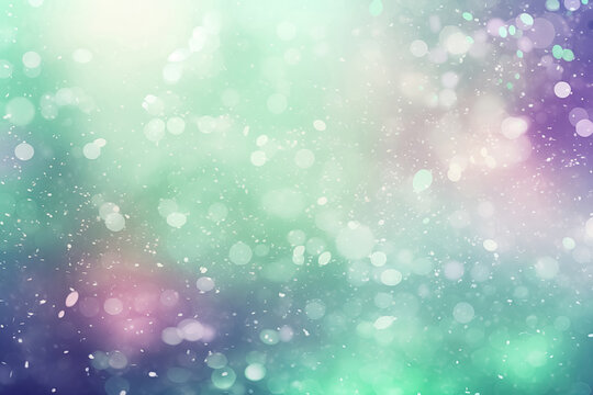 Blur background with bright lights and colorful white, green, violet gradient, abstract festive pattern