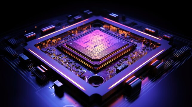 3D Illustration of a Processor with microchips in the dark, Ai Generated