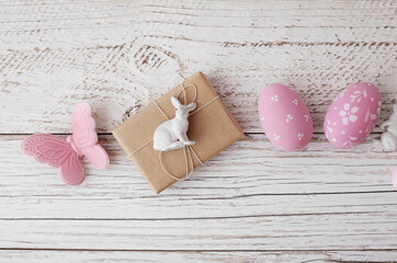 easter eggs on rustic wooden background - 711890219