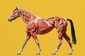 Digital illustration: muscles of the horse Isolated on yellow