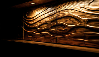 Wooden plank flooring, old fashioned wallpaper, empty room, illuminated by window generated by AI