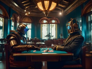 Obraz na płótnie Canvas Roboter beim Glücksspiel im Casino